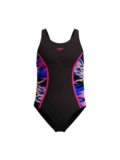 Speedo HYPERBOOM Kız Çocuk Mayosu (Siyah-Pembe)