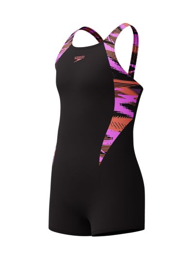 Speedo Paçalı Kız Çocuk Mayosu (Siyah-Mor)