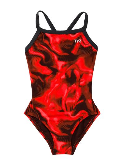 TYR Durafast Elite® DF Kız Çocuk Mayosu - Waveform (Kırmızı)
