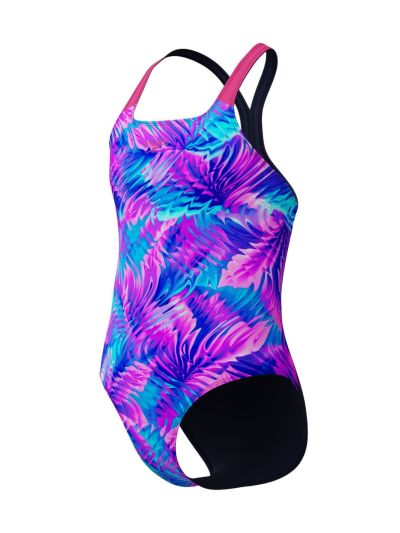 Speedo Allover Powerback Kız Çocuk Mayosu (Mavi-Pembe)