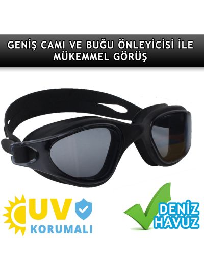 ETR Yetişkin Deniz Havuz Yüzücü Gözlüğü (Siyah - Geniş Görüş)